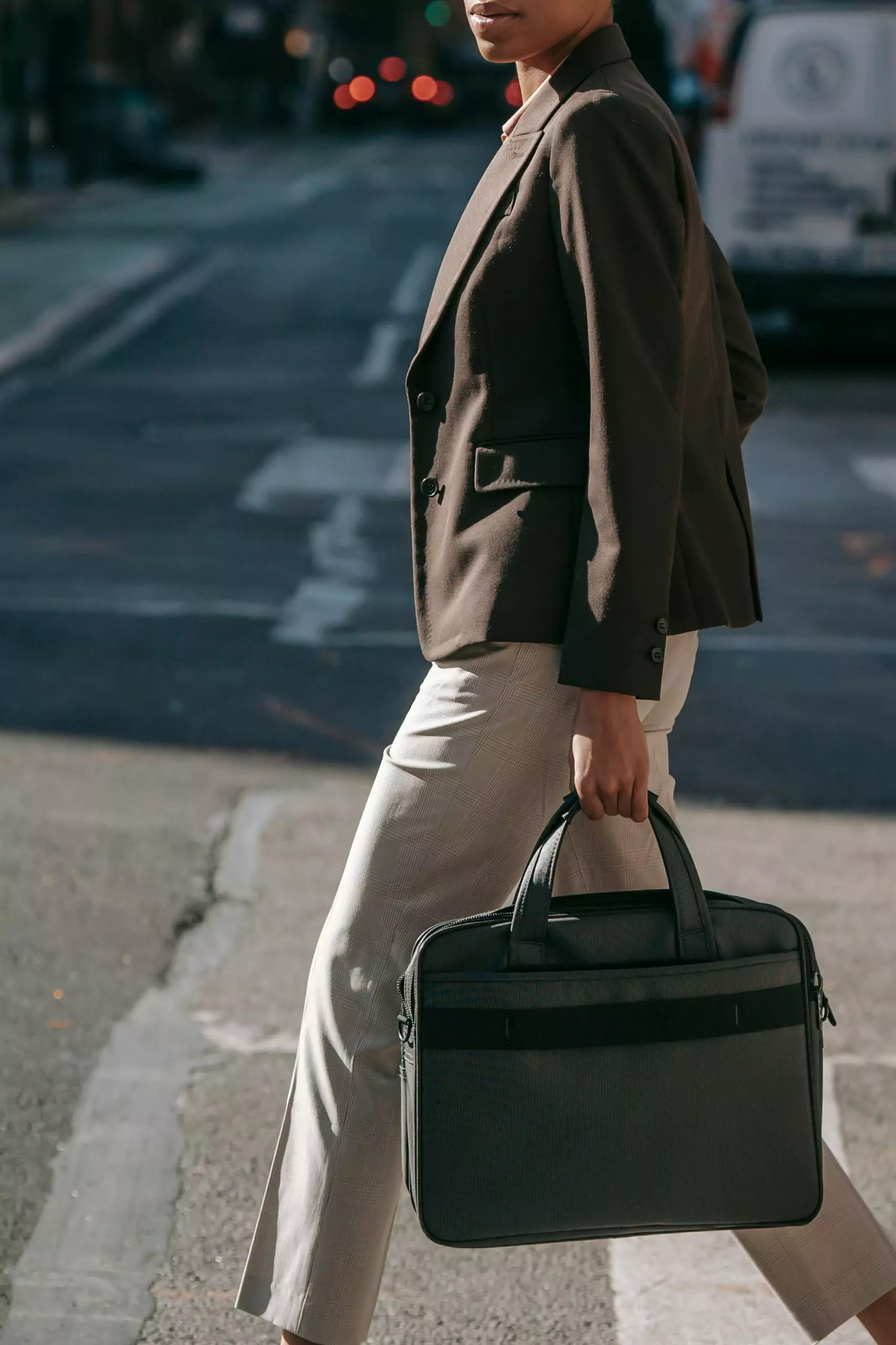 Holding briefcase